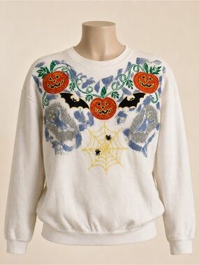 Vintage 90s Wet Paint Halloween Pumpkin Ghost Sweatshirt One Size USA